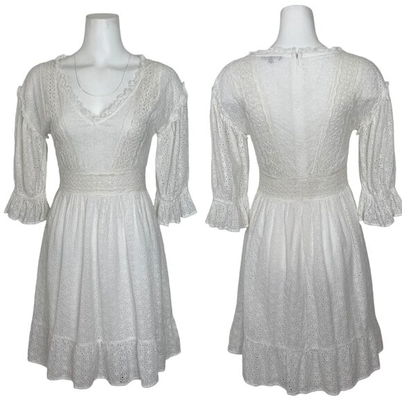 Love Sam Vivienne Eyelet Embroidered Dress S White Mini Summer Coastal Prairie - Picture 1 of 12